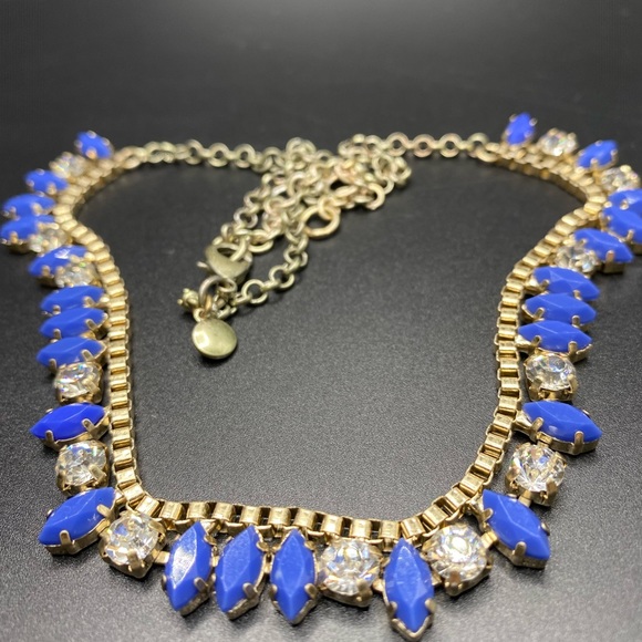 J Crew Blue and Gold Tone Rhinestone Necklace - Picture 3 of 8